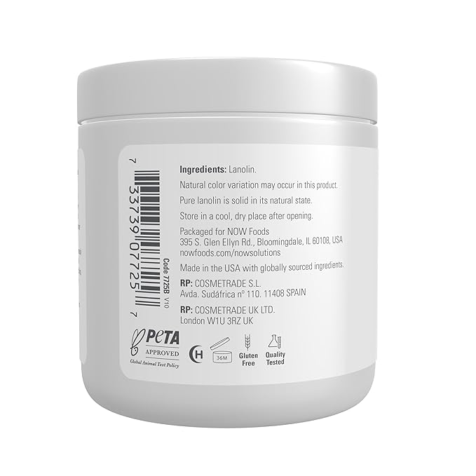 NOW Solutions,Pure Lanolin,Wind and Harsh Environment Skin Protectant,Thick Jelly,For Rough Dry Skin,7-Ounce,(Pack of 2)