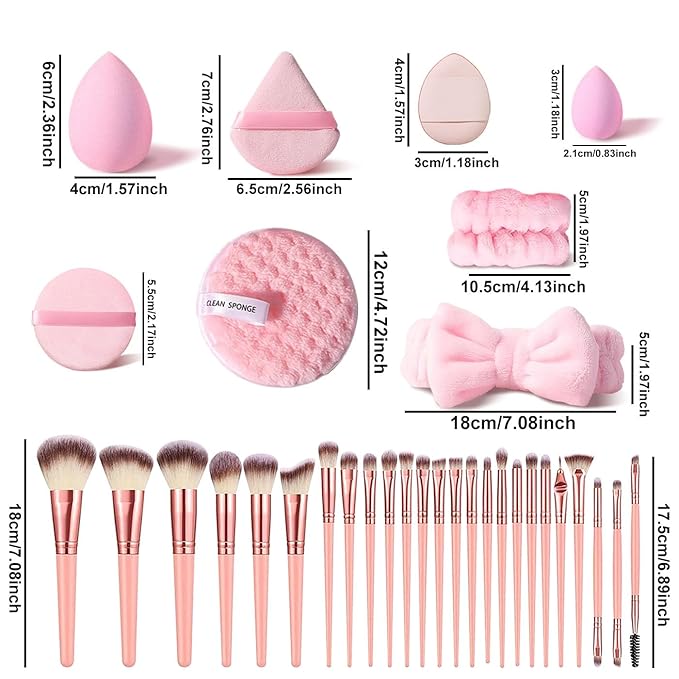 HGHDBT 46Pcs Pink Makeup Brushes Set Professional Makeup Kit Multi-functional Makeup Tool Set with Facial Makeup Accessories, Foundation Makeup Brush Kit Eye and Face Make up Brushes & Tools