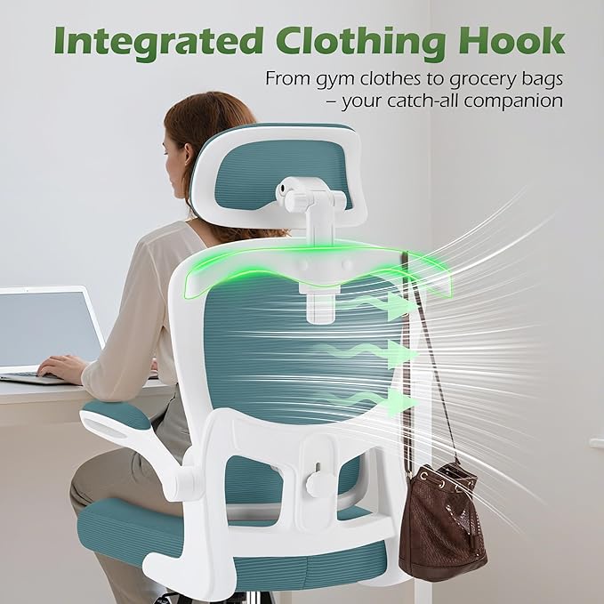 AreShark Office Chair Ergonomic Desk Chairs with Adjustable Lumbar Support& Headrest Hanger, High Back Breathable Mesh Chair with Wheels, Rolling Swivel Comfy Task Computer Chair for Home Work Gaming