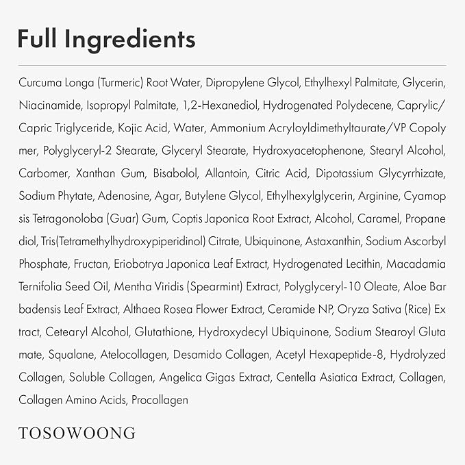 TOSOWOONG Kojic Acid Turmeric Cream, 99% Purity Kojic Acid 7,000ppm, 660,941ppm Turmeric, Dark Spot Corrector Capsule for Hyperpigmentation & Even Skin Tone Care, Korean Skincare, 50ml / 1.69 fl. oz.