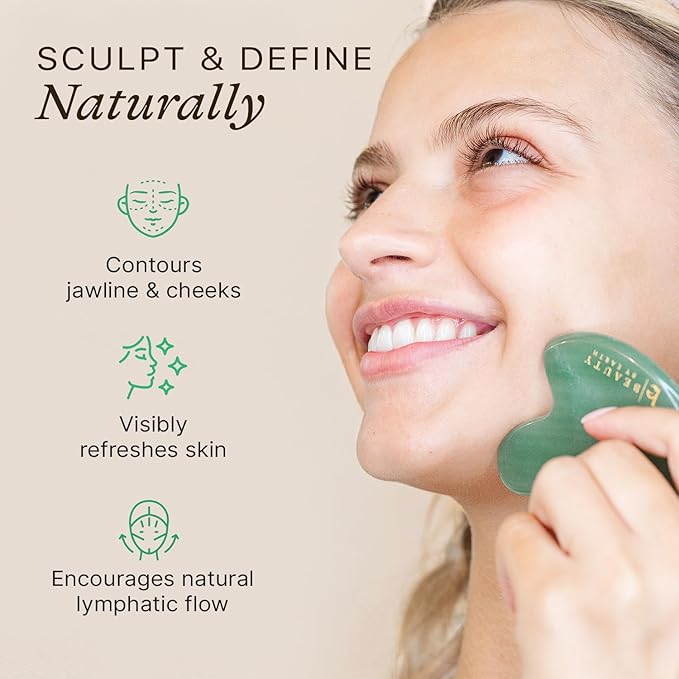 Beauty by Earth Jade Gua Sha Facial Tools - Face Sculpting & Massager Tool for Lymphatic Drainage & Jawline Sculpting, Guasha Tool for Face, Eye Depuffer Skin Care Tools