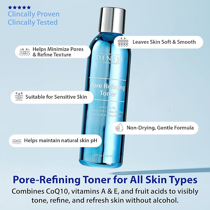 Dr. Denese Pore Refining Toner 8 oz – Pore Minimizing and Skin Toning with Retinol, Aloe, Rose Hip, Citrus, Chamomile, and Sugar Cane Extracts – Calming Formula for All Skin Types – Cruelty-Free