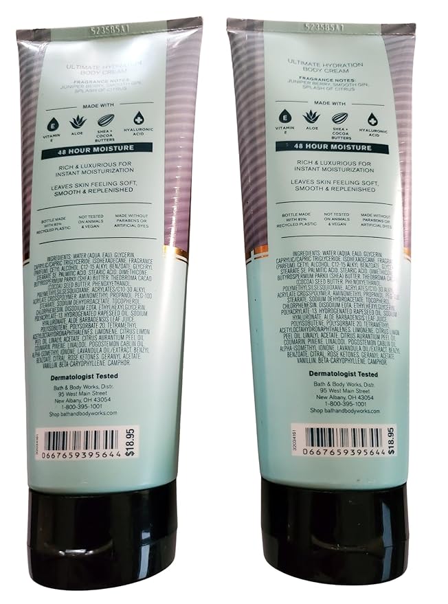 Bath & Body Works Men's Distiller's Gin Ultimate Hydration Body Cream 8 Ounces Pack of 2