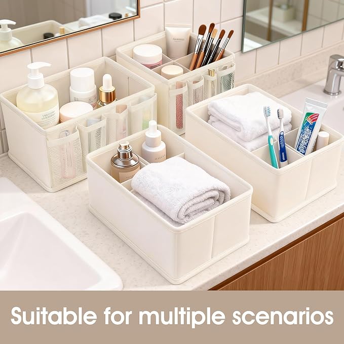 VERONLY Cosmetic Storage Bins Makeup Organizer, Adjustable Multifunction Storage Box Desk Drawer Divider for Makeup Brushes, Bathroom Countertop or Dresser, Set of 4