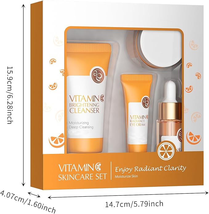Vitamin C Skincare Set, 4 In 1 Moisturizing Facial Care Kit with Cleanser Serum Eye Cream Face Cream for Dull Skin & Fine Lines, Anti Aging Skin Care Routine Kit Gift for Women Teen Girls