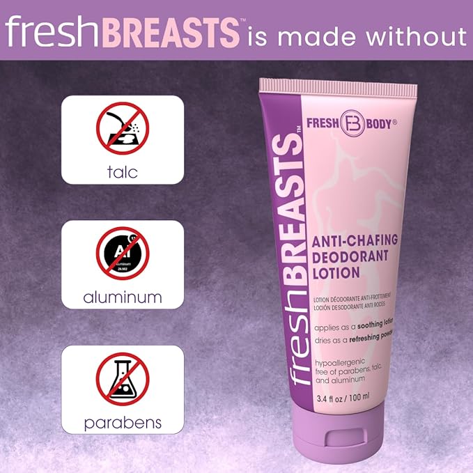 Fresh Breasts Anti-Chafing Cream Deodorant Lotion to Powder, 3.4 Fl Oz (4 Pack) Whole Body Anti-Friction for Women, Inner Thighs & Areas that Sweat, No Talc, Aluminum & Fragrance