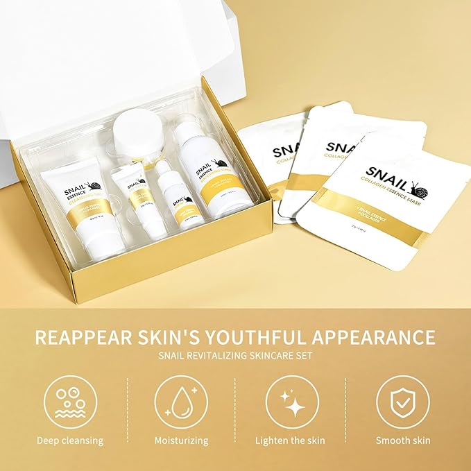 Korean Skin Care for Women, 8 Pcs Skincare Gift Set for Teen Girls & Women, Deep Hydrating & Nourishing Snail Facial Routine Kit with Cleansing Gel, Toner, Serum, Eye Cream, Cream, Face Mask