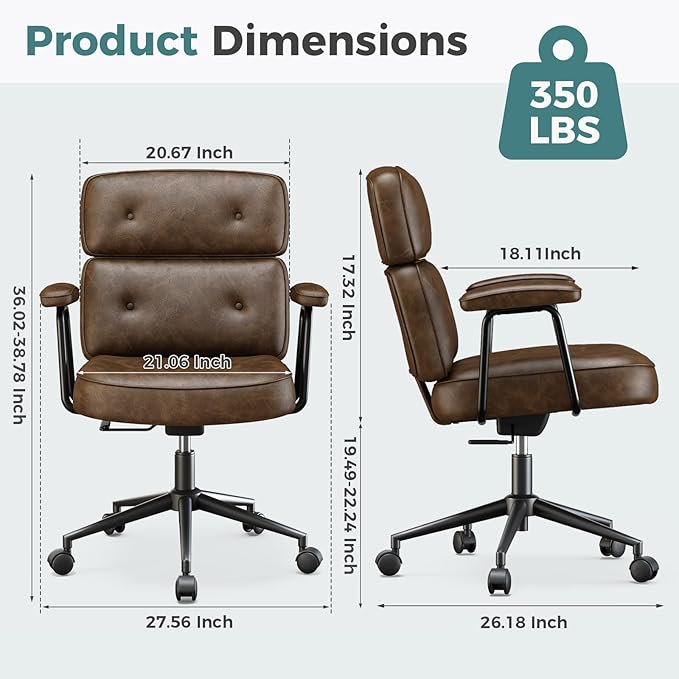 OLIXIS Ergonomic Home Office Desk Chair, Computer Chair with Lumbar Support Adjustable Height Rolling Swivel Executive Task Armrests Chair, Modern Brown