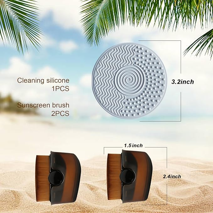2 Pack Sunscreen Applicator for Kids Face, Sunscreen Applicator Sunblock Brush with Protective Caps Makeup Brushes Sunscreen Brush with Cleaning Pad for Kids Women