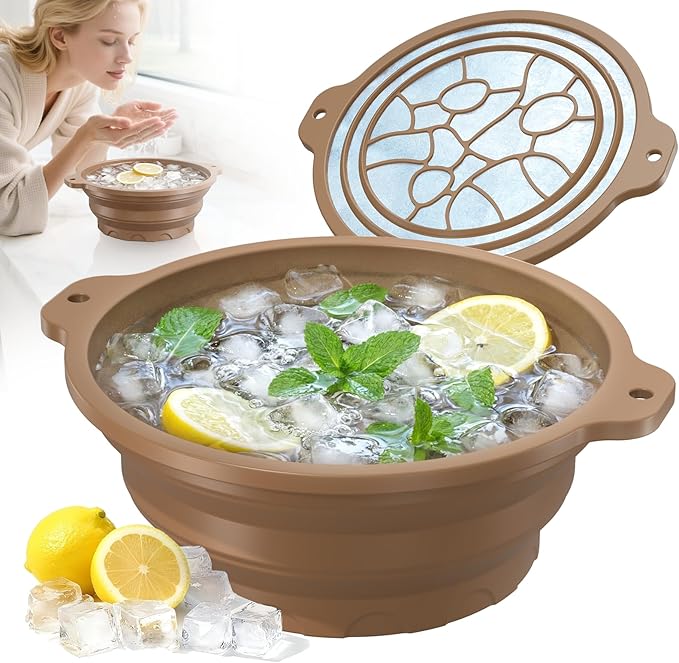 Ice Face Bowl with Built-in Ice Tray, Collapsible Silicone Facial Ice Bath Bowl for Cold Plunge Therapy, Skin Tightening & Acne Relief, Portable Spa Tool for Home & Travel Versatile Use