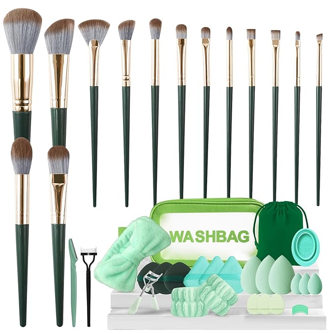 Makeup Brush Set, 42Pcs Makeup Tool Set Premium Synthetic Foundation Concealers Powder Eye Shadows Makeup Brushes Kit for for Beginner Professional, Green