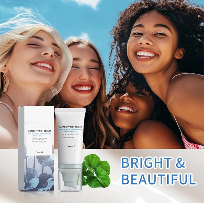 2PCS Centella Sunscreen SPF 50, Centella Water-Fit Sun Serum, Korean Sunscreen Stick, Soothing Moisture Makeup Base, Hydrating & Non-Greasy Sun Protection for Sensitive Skin, Nourishing Skin