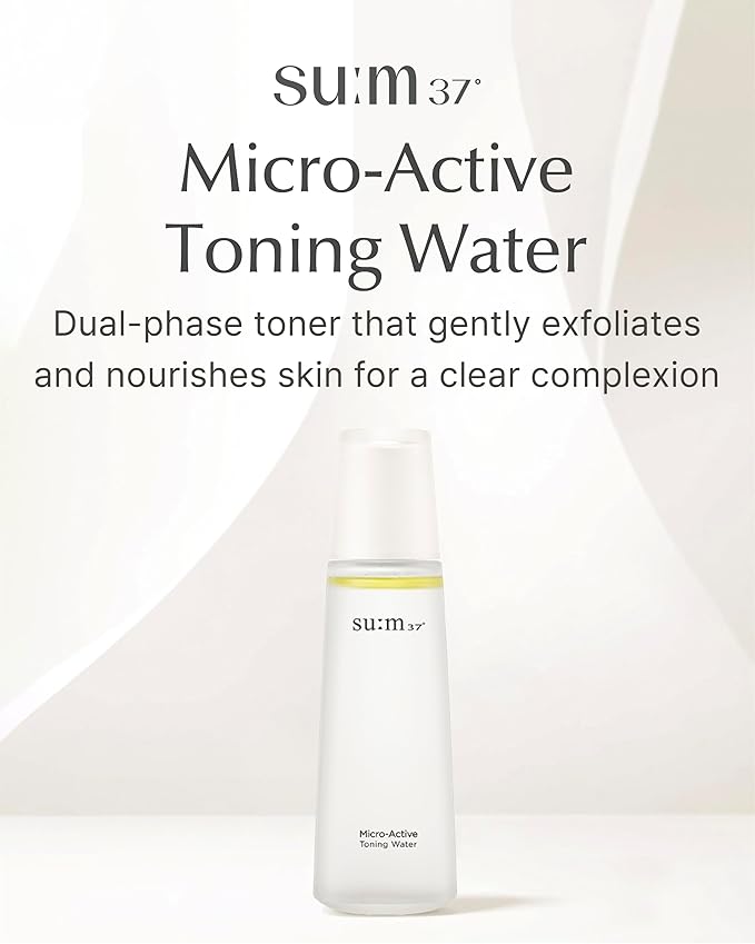 SU:M Secret Essence(1.01 fl oz) + Micro-Active Toning Water (5.07 fl oz) - Korean Skin Care, Skin Barrier Repair Hydrating Serum, Gentle Exfoliating Toner with Low-Irritation
