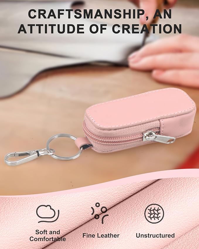 Lip Balm Holder Chapstick Holder Keychain Fashion Pu Leather Lipstick Pouch Lip Gloss Holder With Hook (Pink)