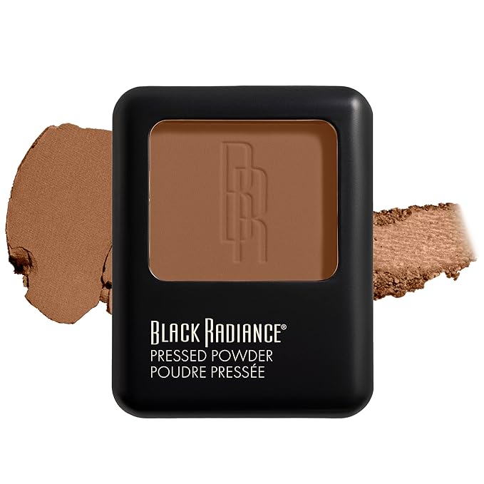 Black Radiance Pressed Powder, Pigment-Rich Matte Finish for Light Skin Tones, Oil-Absorbing Compact with Mirror & Sponge - Golden Almond