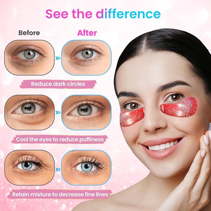 Eye Masks (8 Pairs) - Travel Essentials - Under Eye Patches for Dark Circles, Puffiness, Fine Lines with Collagen, Revitalises and Refreshes Your Skin, Bridesmaid Gift for Her