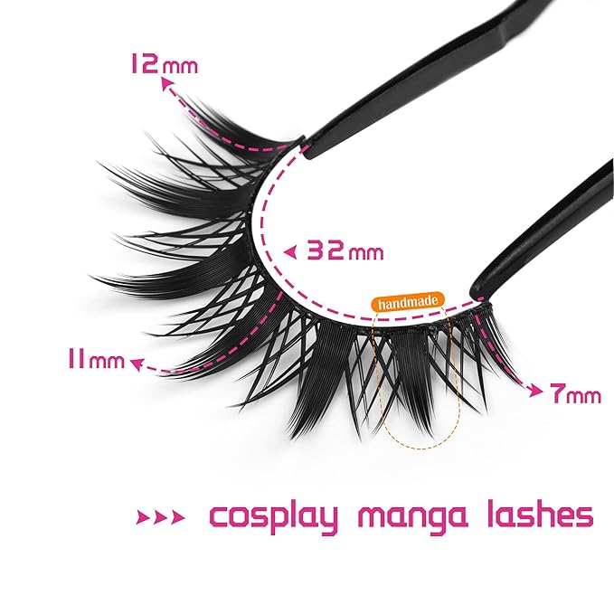 Manga Cosplay Lashes Manhua Anime Eyelashes Natural Look Thick Cat Eye Lashes Look Like Individual False Lashes Pack, 10 Pairs