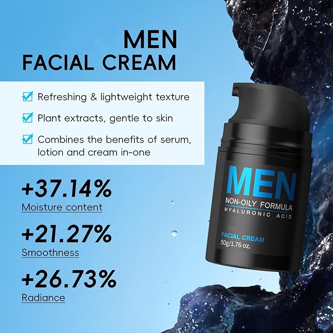 Mens Skin Care Kit, 3-Piece Men's Daily Essential Skincare Set with Cleanser, Toner & Moisturizer, Lightweight Hydrating & Firming Routine for Sensitive Dry Skin, Gift Set for Men & Teenagers