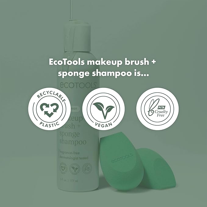 EcoTools XL Makeup Brush Sponge Shampoo, Removes Dirt, & Impurities From Makeup Brushes & Blending Sponges, Fragrance-Free, Vegan,&Cruelty-Free 16 fl. oz./473 ml, Clear(Pack of 2)