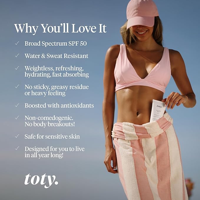 Toty by Sofia Vergara - Solaria Body SPF 50 Refreshing Antioxidant Sunscreen - UVA/UVB Protection - Weightless Body SPF for All Skin Types - Water & Sweat Resistant - 5.07 fl oz