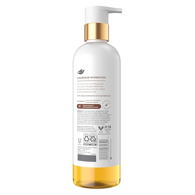 Dove Serum+ Shower Oil Body Wash with Glycerin Serum, Almond Oil & Sandalwood, Soothing Hydrating Cleanser, 15.3 fl oz