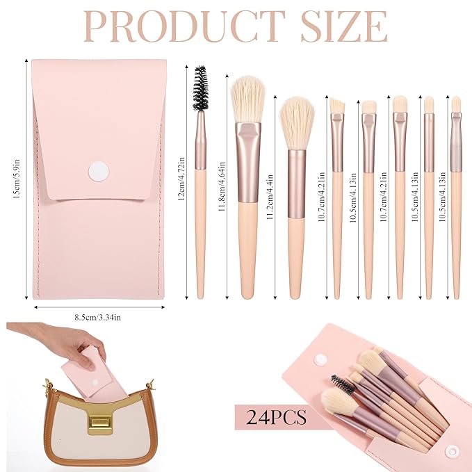 24 Sets Mini Size Travel Makeup Brush Set Bulk, Face Mini Makeup Brushes Bulk with Brush Bag, for Women Girls Wedding Shower Favors Bachelorette Bridal Party Gift for Bridesmaids