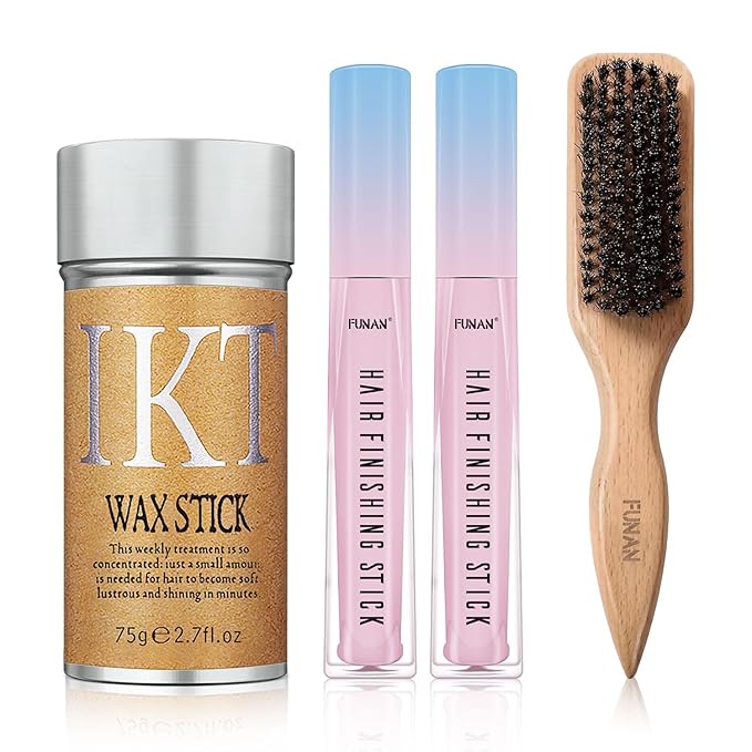 FUNAN Hair Finishing Stick Hair Wax Stick with Brush Works Better When Paired Together