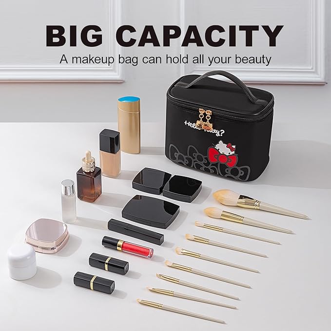 AmBealla Makeup Bag Large Waterproof Cosmetic Bags with Makeup Brush Holder, Cute Printed Makeup Organizer for Women Traveling,Portable Toiletry Bag for Girls