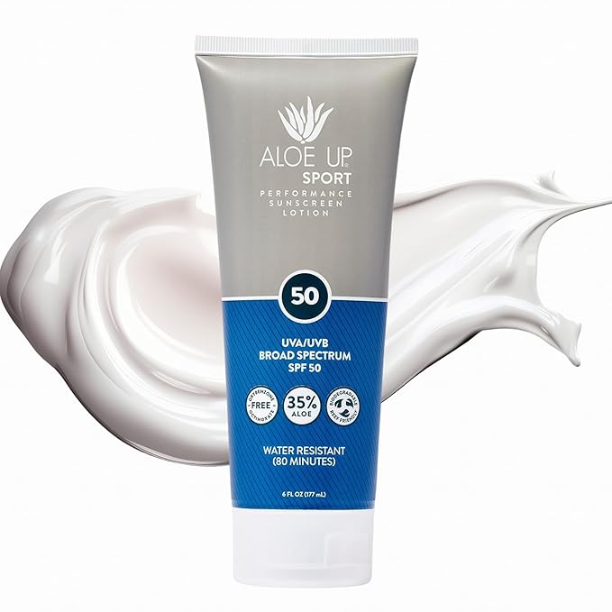Aloe Up Mineral Sunscreen Lotion SPF 33, Mineral Sunscreen Spray SPF 50, Kids Mineral Sunscreen Lotion SPF 50, and Sport Sunscreen Lotion SPF 50 - Sunscreen Bundle - Reef Friendly - 4 Items