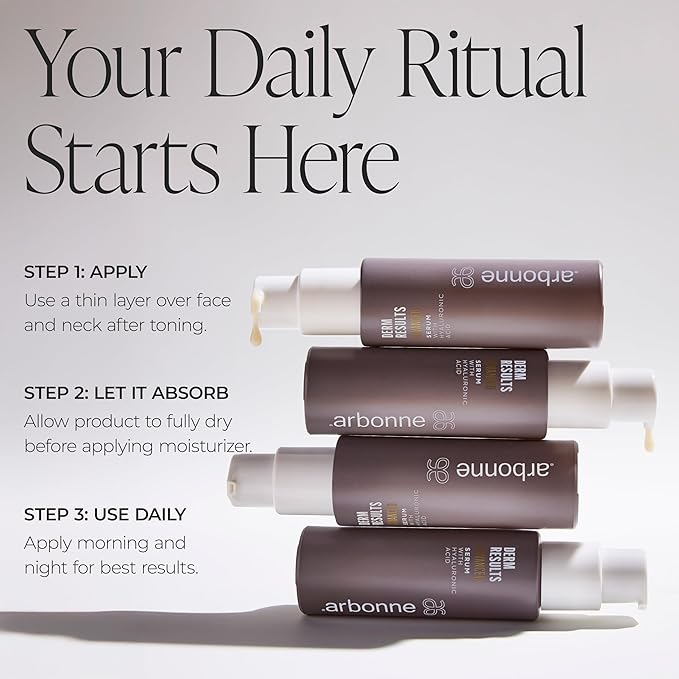 Arbonne DermResults Advanced Toning Essence with Mineral Booster and DermResults Advanced Hyaluronic Acid Serum for Face with DermResults Advanced Face Moisturizer with Hyaluronic Acid