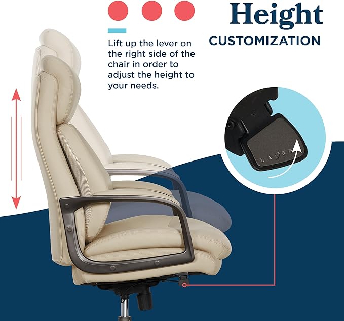 La-Z-Boy Nova Executive Office Chair - Ergonomic High Back Desk Chair with AIR Lumbar Support - Comfortable Computer Chair for Home Office - Vegan Leather - Cream