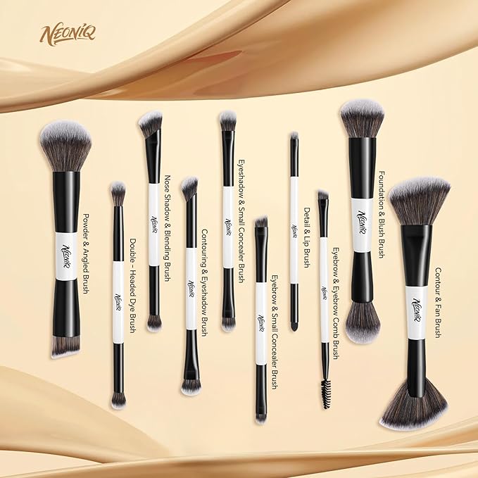 10 PCS Travel Makeup Brush Set With Bag, Makeup Brushes, Double-End Multi-functional Brushes for Foundation Powder Blush Eyeliner Eyeshadows, Professional Face Brush Set（White）