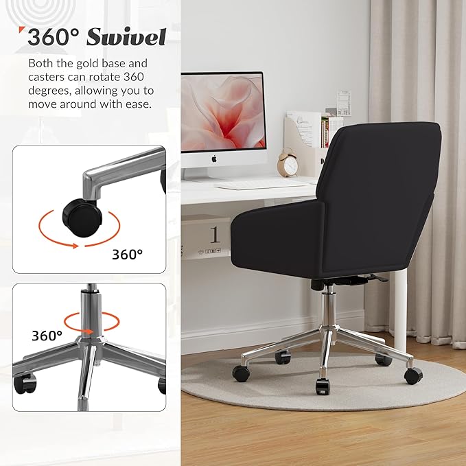 YISHENG Velvet Office Desk Chair with Silver Base, with Wheels,Modern Height Adjustable 360 Degree Swivel Upholstered Vanity Chairs with Arms for Living Room Bedroom,Black