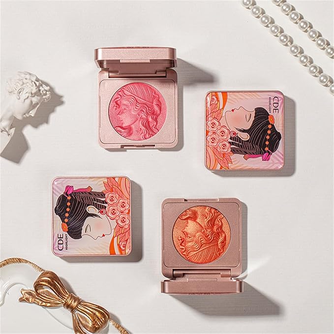 Embossed Smooth Powder Blush Palette for Cheeks, Korean Blush Makeup Palette, CDE Highlight Blush Palette Smooth Powder Blush, Long-Lasting Pigment Face Make up Blusher (Pink+Orange, 6g(0.21oz))