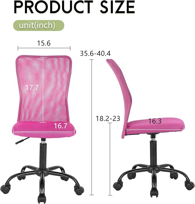 BestOffice Ergonomic Office Chair Desk Chair Mesh Computer Chair Armless Back Support Modern Executive Rolling Swivel Chair with Lumbar Support(Pink)