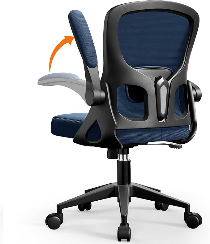 Office Chair Ergonomic Desk Chair, Adjustable Lumbar Support Rolling Swivel Comfy Chair with Space-Saving Flip Up Armrests, Mesh Gaming Chair for Business Work Office & Home,Blue