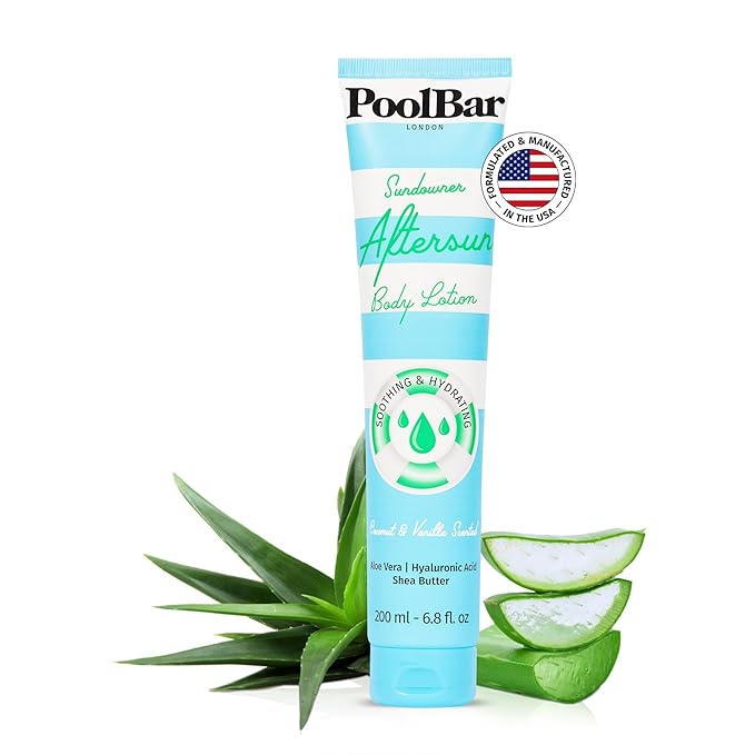 PoolBar Sundowner Aftersun Body Lotion for Women and Men Skin Care, Hydration and Soothing Relief Coconut & Vanilla Scent Sun Care, Enriched with Hyaluronic Acid, Shea Butter, and Aloe Vera, 200ml