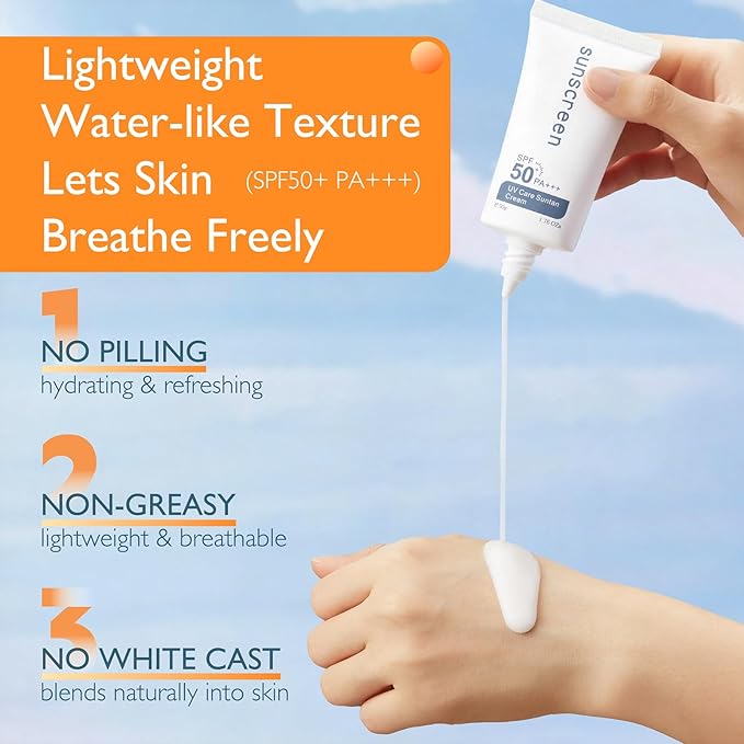 SPF 50+ PA+++ Sunscreen Lotion for Face & Body, Broad Spectrum UVA/UVB Protection with Niacinamide & Botanical Extracts, Alcohol-Free, Non-Greasy