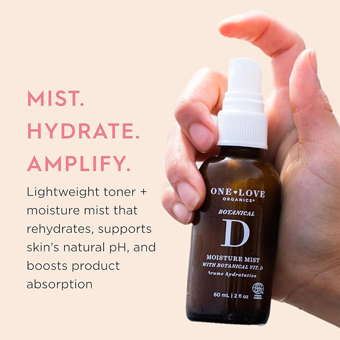 One Love Organics Botanical D Moisture Mist – Hydrating Face Mist & Toner with Vitamin D, Certified Organic & Cruelty Free 2 oz