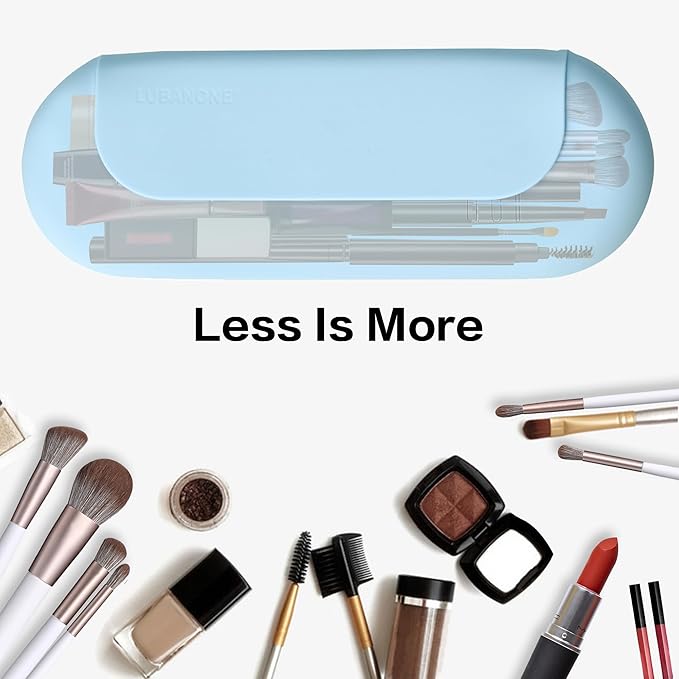 Makeup Brush Holder Magnetic Closure Make Up Brushes Organizer Silicone Makeup Bag Travel Essentials (Blue)
