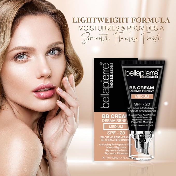 Bellapierre BB Cream SPF 20 – Mineral Sunscreen & Liquid Foundation, Lightweight Face Moisturizer with Buildable Coverage, Matte Finish, Non-Toxic, Paraben-Free, Cruelty-Free – 1.7 oz - Medium Cool
