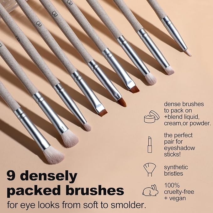 BS-MALL Makeup Brushes Set – Premium 14 Pcs Brush Collection with 4 Pcs Mini Sponges & Case, Perfect for Travel, Complete Beauty Tools for Women (Wheat straw)