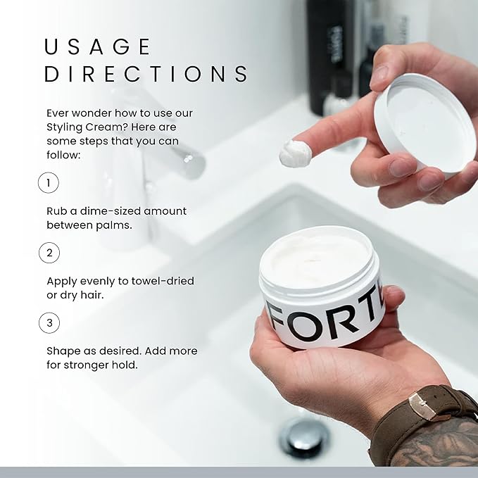 Forte Series Hair Styling Cream, 3 oz, Medium Hold, Light Cream, Volumizing & Thickening Cream for Men, Water Soluble Hair Texturizer for Easy Washout