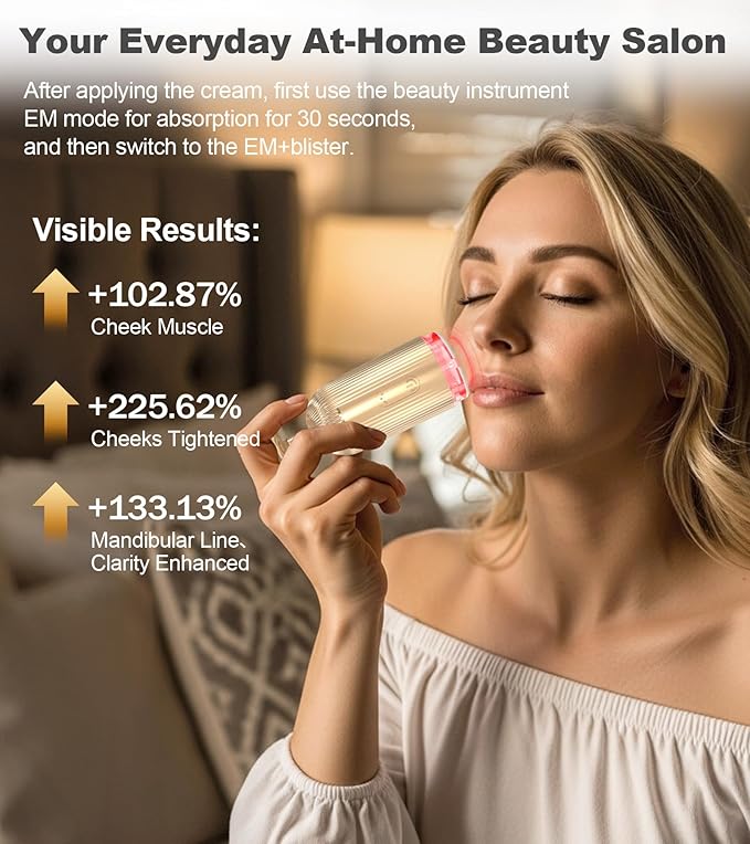 Face Massager Tool with Suction Shot 2026, 4 Color Facial Red Light Therapy, Beauty Device for Face, Face Massager for Double Chin & Lifting & Wrinkle Reduction, Portable Skin Care Tools, Rose Gold