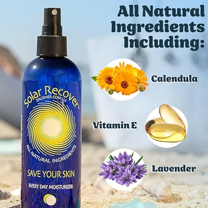 Solar Recover After Sun Moisturizing Spray & Hair Detangler Combo (3 Pack) - 12oz Full Size + 2oz Travel Size Hydrating Facial and Body Mist for Sunburn Relief + 8oz All Natural Leave-In Conditioner