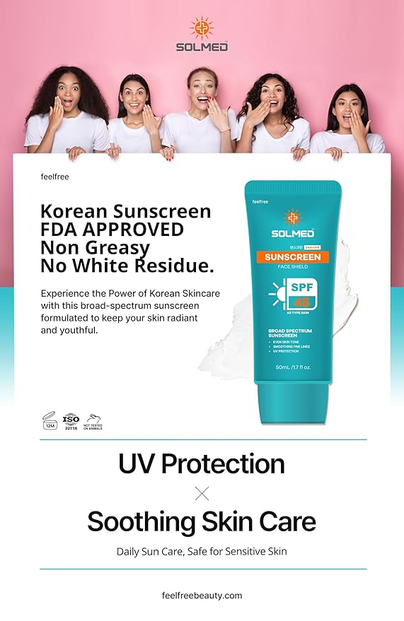 SOLMED Face Shield Sunscreen, SPF 45 Broad Spectrum, UVA+UVB Protection, 1.7 fl oz