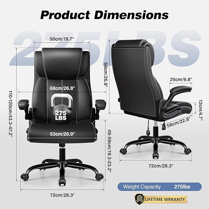 Ergonomic Office Chair - Desk Computer Chair, Leather High Back Executive Chairs with Adjustable Lumbar Support & Flip Up Arms, Black 10 Pack