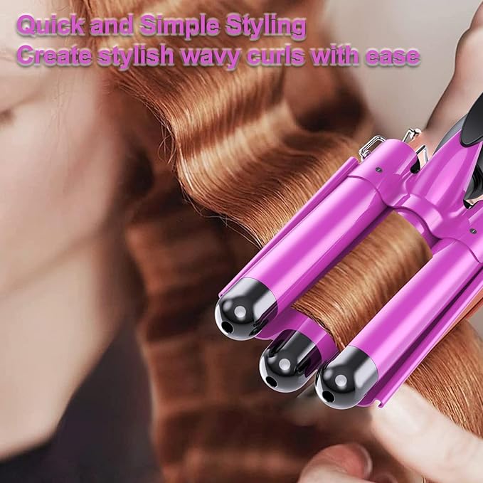 1 Inch Three Barrel Curling Iron,Fast Heating Hair Crimper for Women,Crimper Hair Tool with LCD Temperature Display,60 Min Auto-Off Hair Waver,Dual Voltage WaverHair Tool