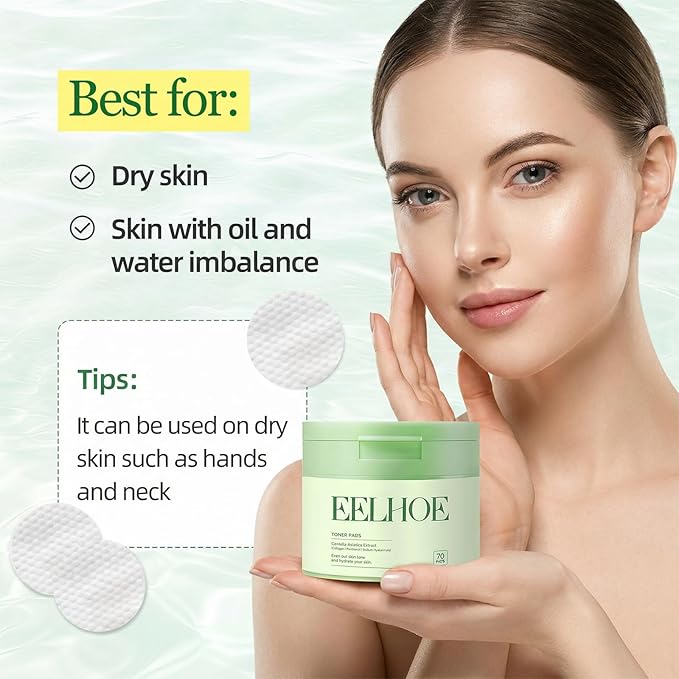 70 Count Toner Pads，Infused with Centella Asiatica Extract & Collagen to Improve Uneven Skin Tone and Deeply Hydrate, Repairing Skin Dark Spots and Dullness Suitable for All Skin Types