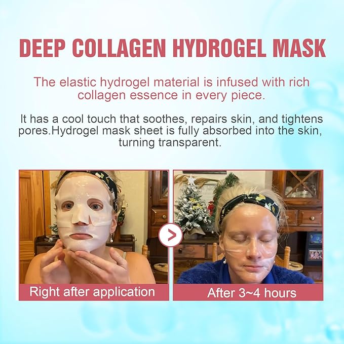 Deep Collagen Face Mask Overnight, Bio- Collagen Mask Real Deep Mask, Hydrating Hydrogel Masks with Low Molecular Collagen for Firming, Elasticity, Pore Minimizing 40g x 5ea Easter Basket Stuffers